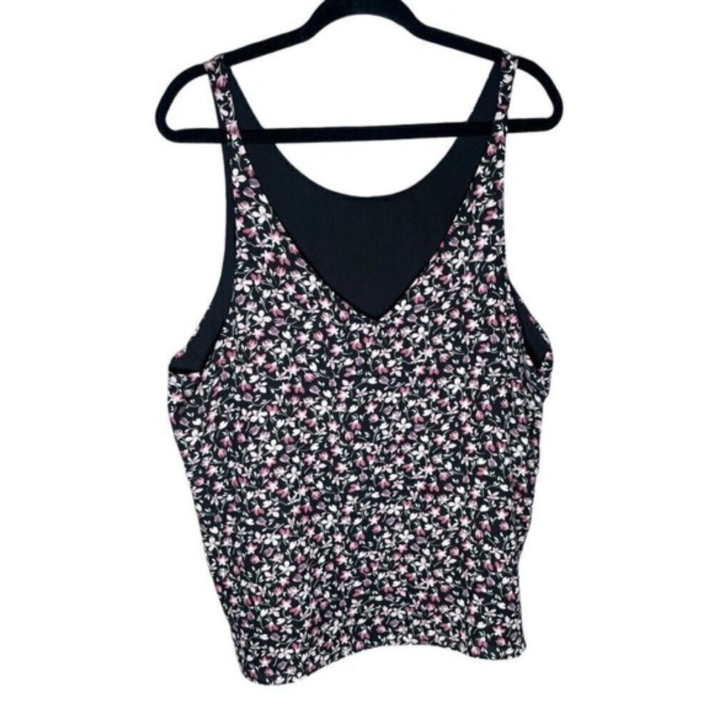 Tank Top 2x 3x Floral Sleeveless Blouse Lined Black Pink Flowers Flowy Relaxed 2